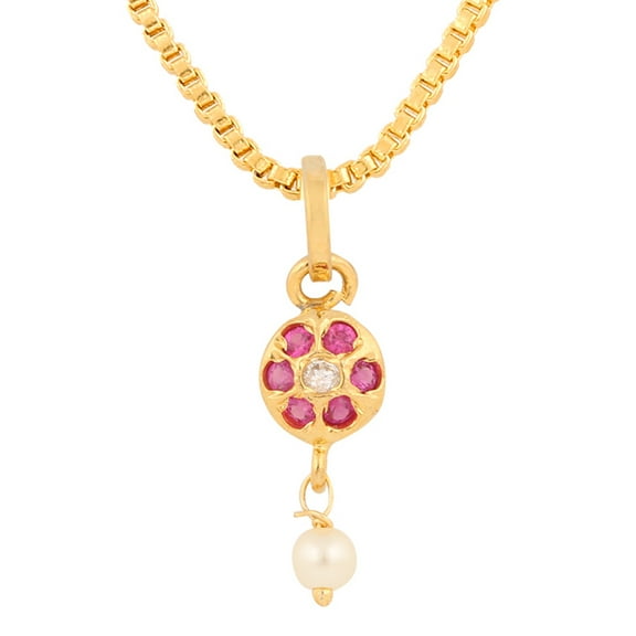 Efulgenz Floral Cubic Zirconia CZ Crystal Faux Pearl Pendant Chain Necklace Jewelry for Women