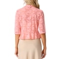 thumbnail image 3 of INSPIRE CHIC Women's Floral Lace Ruffle Hem Open Front Half Sleeve Lightweight Bolero Shrug L Pink, 3 of 6