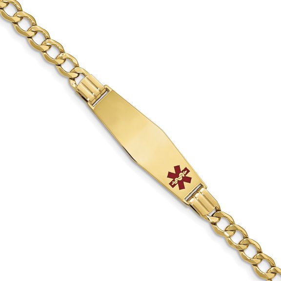 Beautiful 14K Semi-solid Medical Soft Diamond Shape Red Enamel Curb Link ID Bracelet