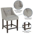 thumbnail image 5 of Flash Furniture Carmel Series 24" High Transitional Tufted Walnut Counter Height Stool with Accent Nail Trim in Light Gray Fabric, 5 of 12