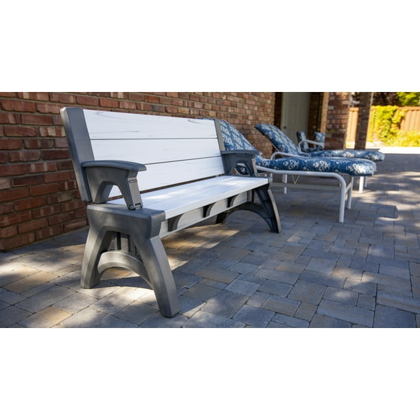 Convert a Bench 60" Outdoor / Vinyl Patio Bench Picnic Table, Platinum