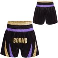 thumbnail image 3 of zdhoor Kids Boys Boxing Trunks Metallic Color Block Side Split Satin Shorts for Boxer Fighting Training Light Purple&Gold 10, 3 of 4