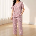 thumbnail image 2 of Under $15 Pajamas Set CNJKEHIUV Women's Cotton Pajama Set Short Sleeve Top & Pants 2-Piece Summer Sleepwear, 2 of 4
