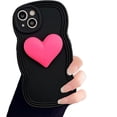 thumbnail image 6 of for iPhone Case,Cute Water Wave Shape Frame 3D Love Heart Camera Lens Protection Soft Shockproof Phone Case (Orange,iPhone 15), 6 of 6