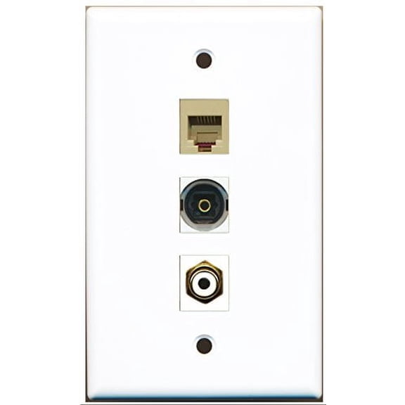 RiteAV - 1 Port RCA White and 1 Port Phone RJ11 RJ12 Beige and 1 Port Toslink Wall Plate