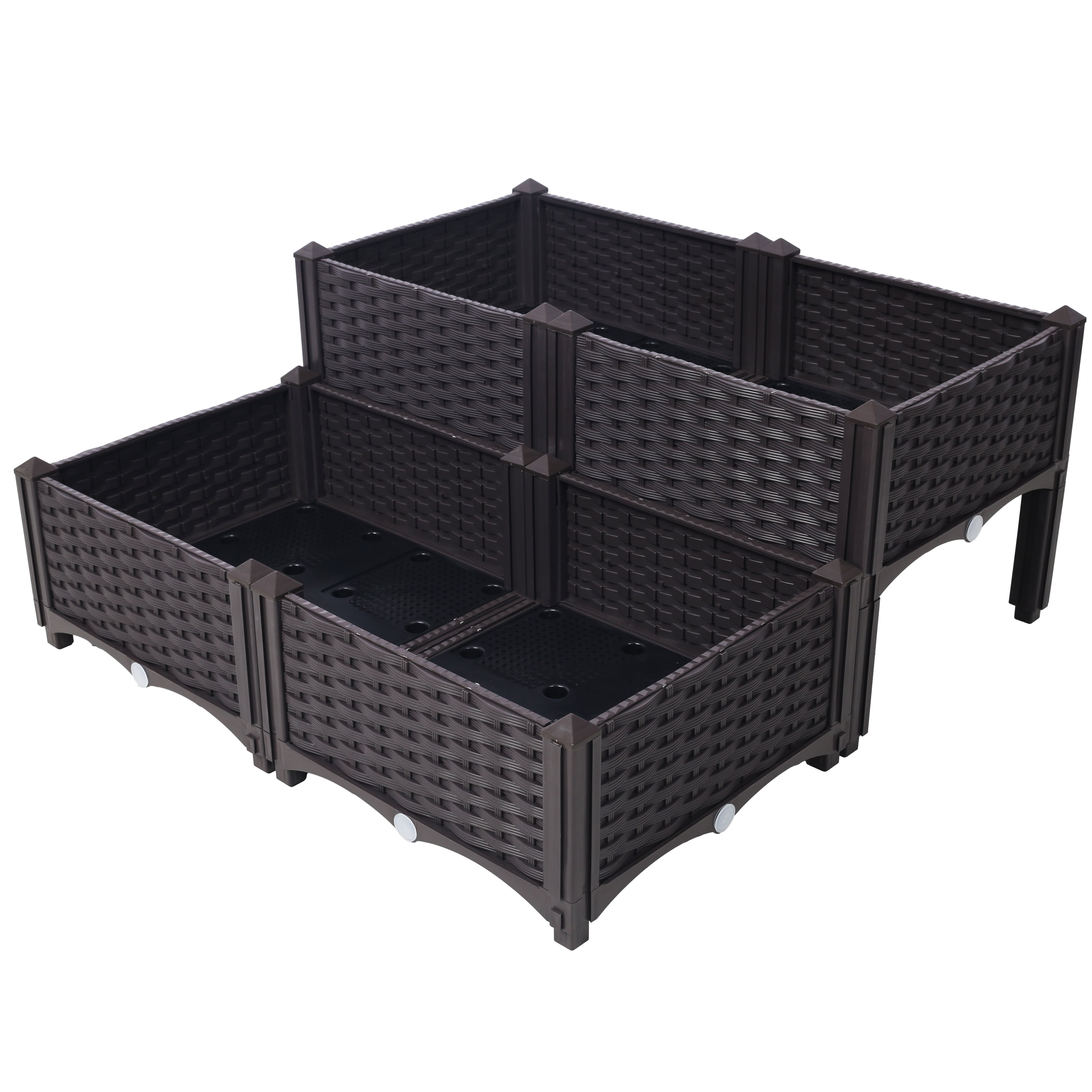 4 Piece Raised Garden Bed with Legs, Self-Watering Planter Box Raised Bed to Grow Flowers, Herbs & Vegetables, Brown