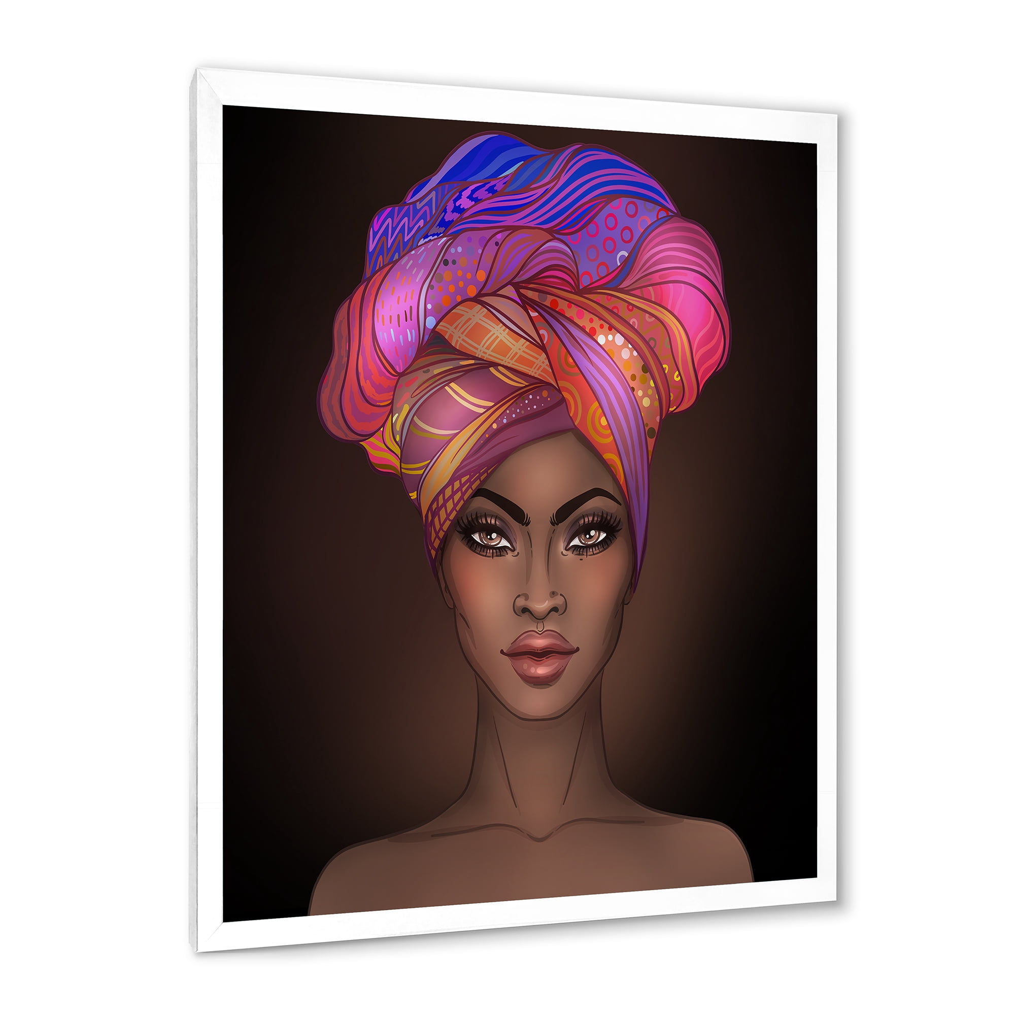 Designart 'African American Woman Portrait with Turban VI' Modern Framed Art Print
