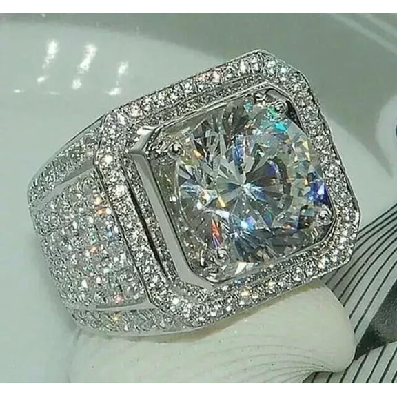 3Ct Round Lab-Created Cut Diamond Men's Halo Pinky Ring 14K White Gold Plated