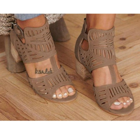 

Bhxteng Peep Toe High Heel with Buckle Ankle Large Size Decor Rhinestone Fashion Durable Suit for Women Summer Beach Home