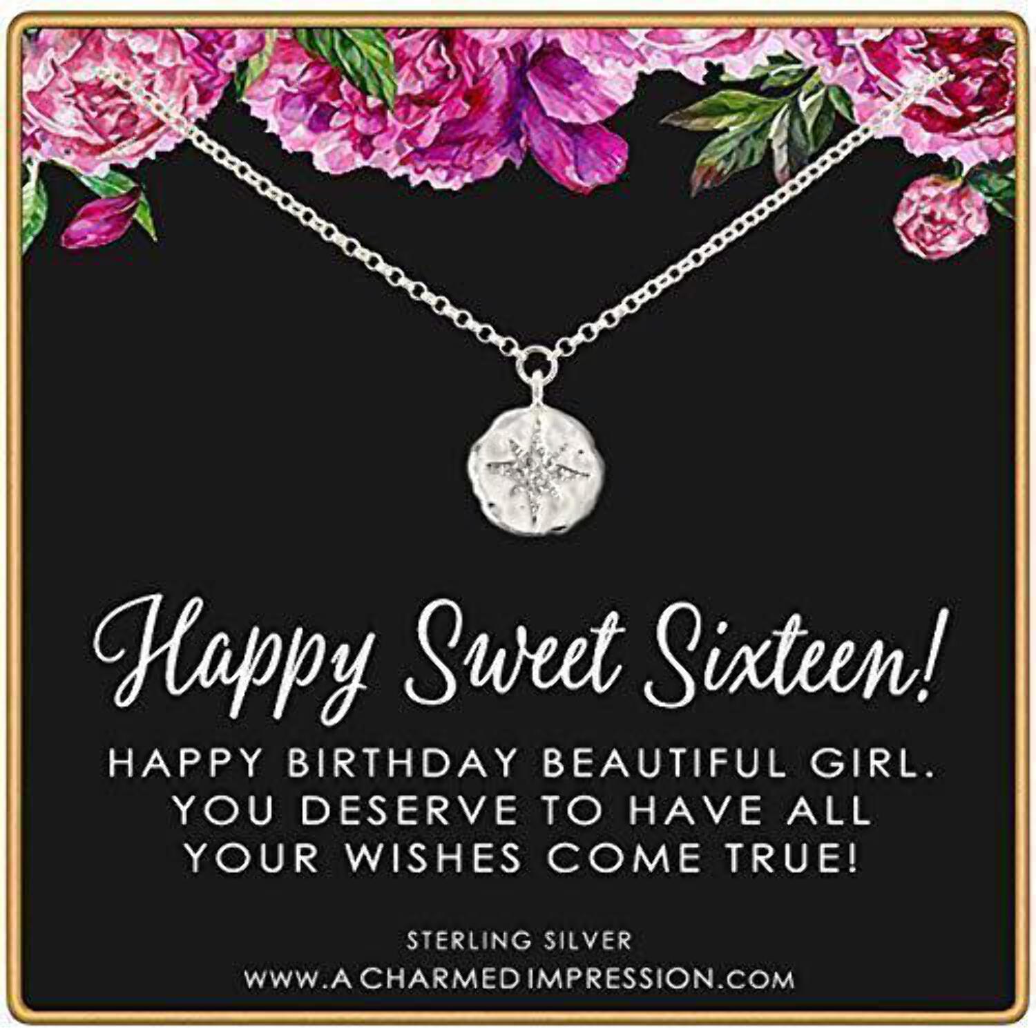 Sweet 16 Gift for Girls • Diamond Starburst Pendant • Happy 16th 