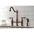 thumbnail image 4 of Kingston Brass KS127ALBSAC Heritage Bridge Kitchen Faucet with Brass Side Sprayer, Antique Copper, 4 of 7