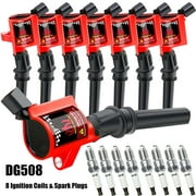 Set of 8 Ignition Coils & 8 Spark Plugs Kit for Ford F150 Lincoln 4.6L 5.4L V8 Replacement for DG508, Red