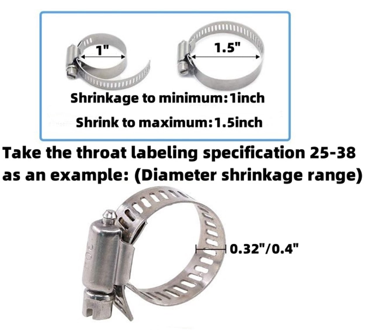 Kabuer Stainless Steel Hose Clamp Assortment Kit for Plumbing & Automotive, 60 Pcs, 1/4"-1-1/2" Adjustable