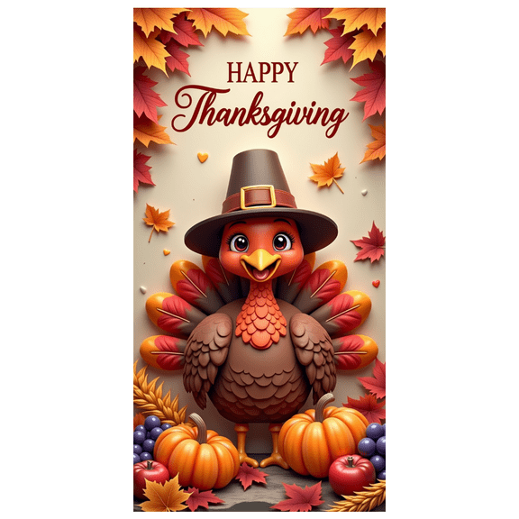 Decorative Turkey Happy Thanksgiving Banner Autumn Leaves Harvest Theme for Thanksgiving Celebration Fall Party Indoor Decor