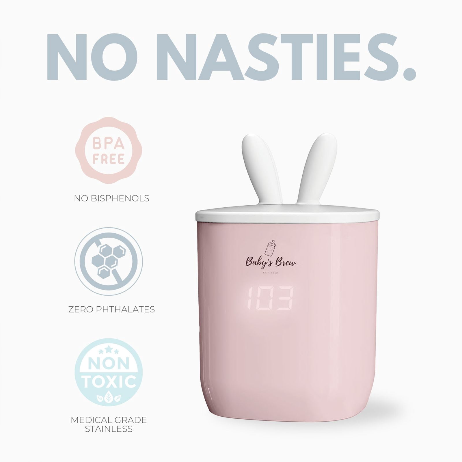 Portable Baby’s Brew Pink Bottle Warmer – USB-C Rechargeable, Cordless Feeding On-the-Go