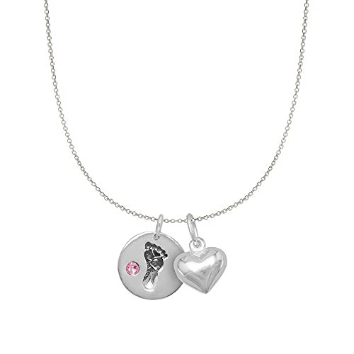 Sterling Silver Pink Crystal Baby Footprint and Heart Charm Necklace (16)