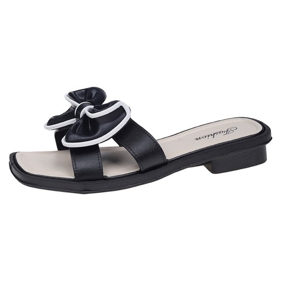 IUJSOY Womens Square Open Toe Slide Sandals Cute Bowknot Slip on Backless Summer Flat Sandals