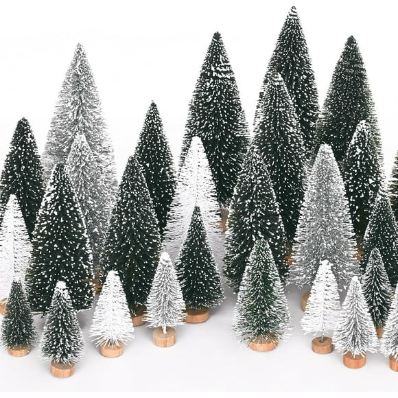 Waipfaru 21 Pcs Mini Christmas Tree Table Decor, Bottle Brush Christmas Trees, , Miniature Pine Trees for Xmas Tabletop Crafts Indoor Decor