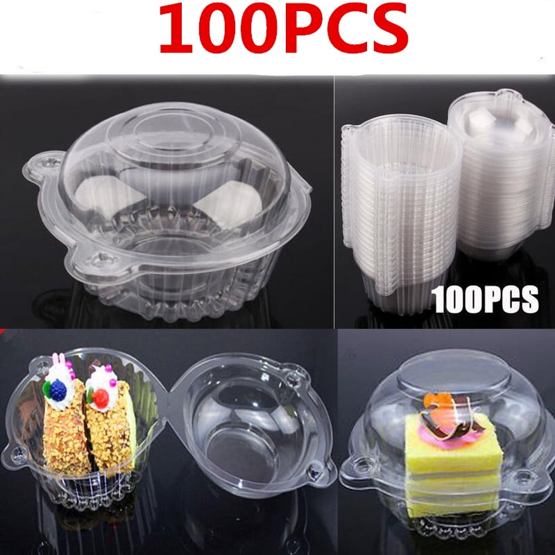 100 Sets Cupcake Carrier Muffin Single Individual Dome Container Box Plastic 