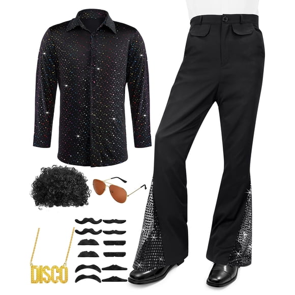 Conjunto de Disfraz Mepase 6 Piezas para Hombre, Atuendos Disco Retro de los 70 para Halloween