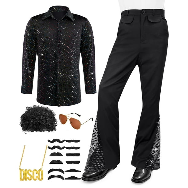 Conjunto de Disfraz Mepase 6 Piezas para Hombre, Atuendos Disco Retro de los 70 para Halloween