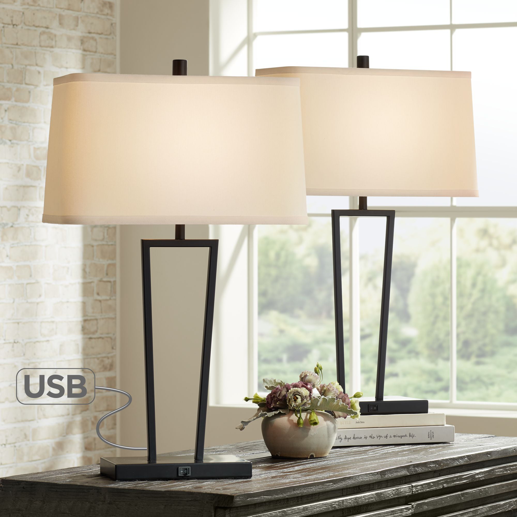 Elegant Beige Light Grey Wood Linen Shade Bedside Living Room Table Light Lamp 