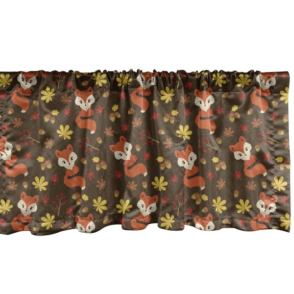 Ambesonne Burnt Orange Valance Pack of 2, Leaves Acorn and Foxes, 54"X12", Dark Cocoa Multicolor
