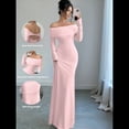 thumbnail image 4 of Vestido Ajustado de Larga con Hombros Descubiertos para Mujer, Elegante Vestido para Cóctel o Fiesta Rosa S, 4 of 9