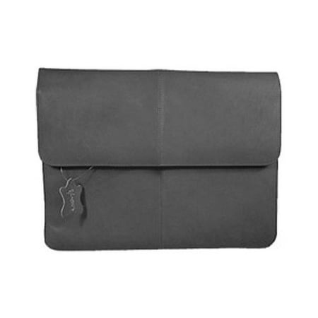 Slimline Flap Briefcase - 1/2 Flap Over Leather Envelope Briefcase w Front Pocket (Black)