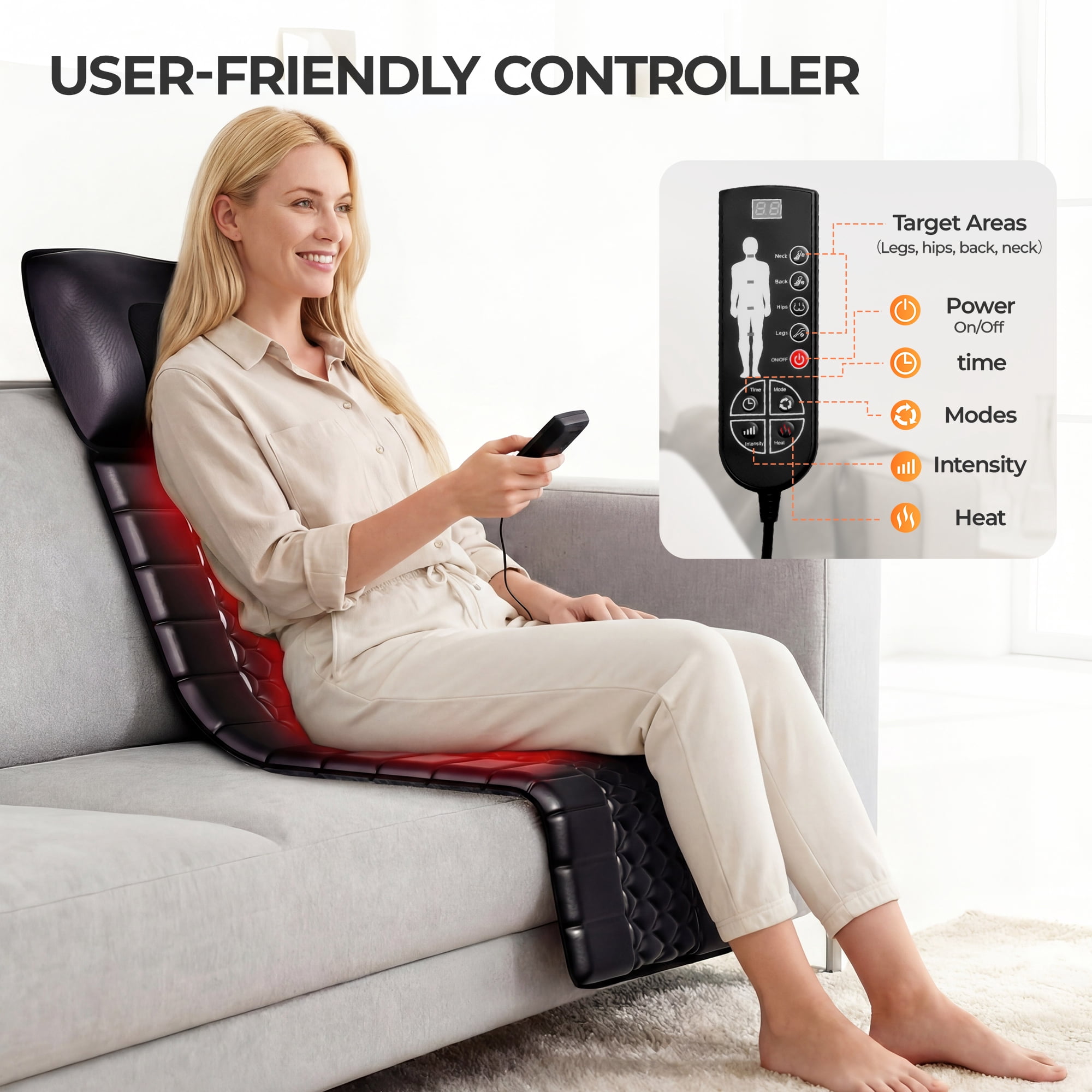 HOMEMASSA Full Body Massage Mat with Heat and Vibrate,Shiatsu Neck Massager, Chair Massage Mat for Bed,Gift for Her