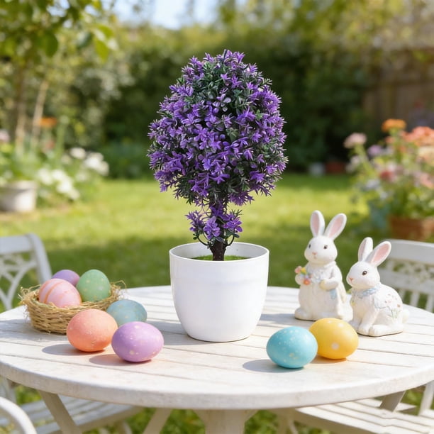 Decoraciones de Pascua, adornos de Pascua, plantas artificiales de Pascua, bonsáis, pequeñas plantas verdes en macetas, flores, bolas de árbol, adornos de escritorio, mini plantas bonsái, plantas de s