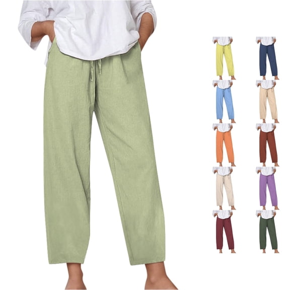 Tanghaowl Women's Pants, Women's Solid Loose Comfort Elastic Waist Pocket Straight Leg Trousers Casual Pants Green L
