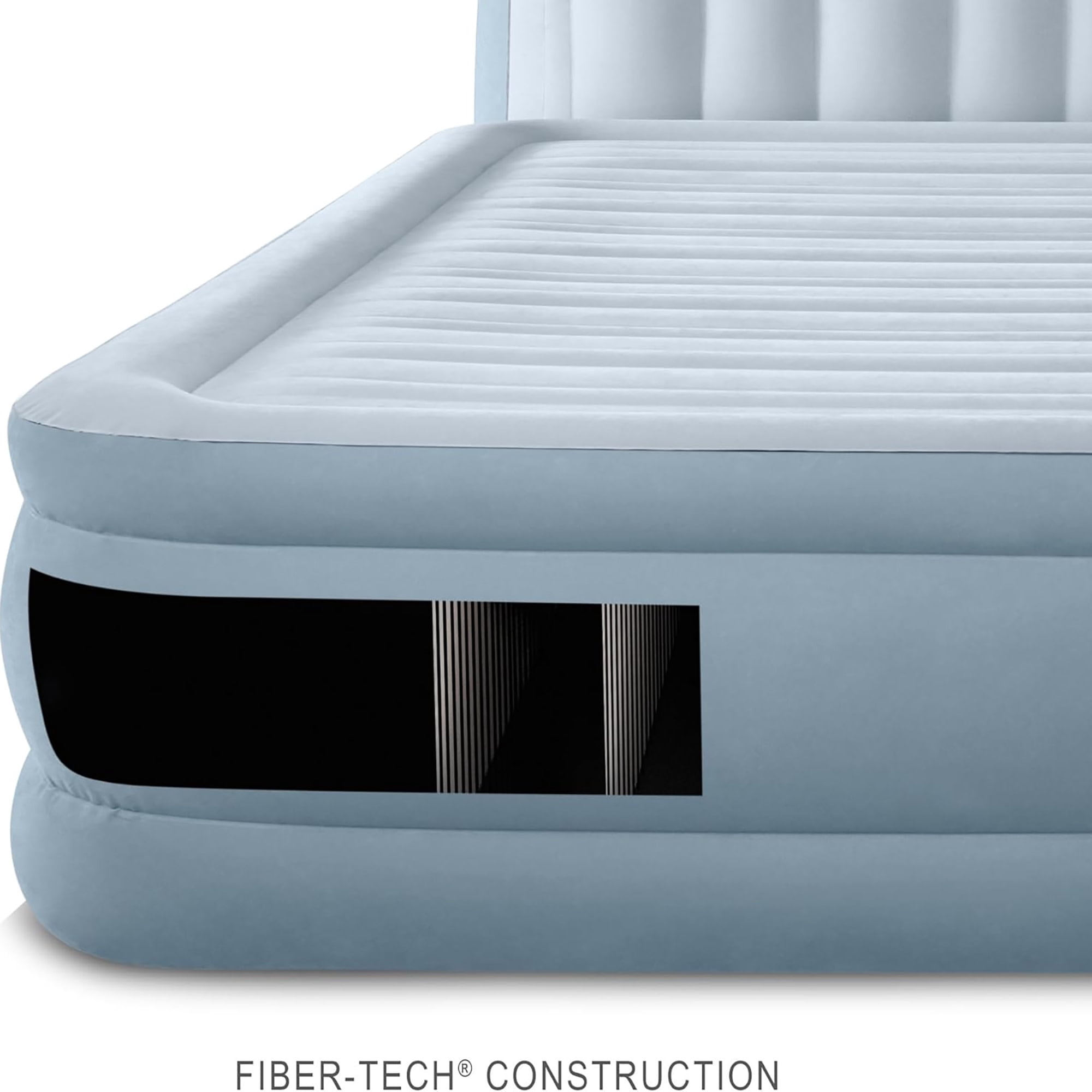 Intex: Dura-Beam Deluxe: Ultra Plush Headboard Airbed - Queen - Blue, 18" Inflatable Mattress, Built-In Pump, Fiber-Tech, Carry Bag, 600lb Cap 64449ED