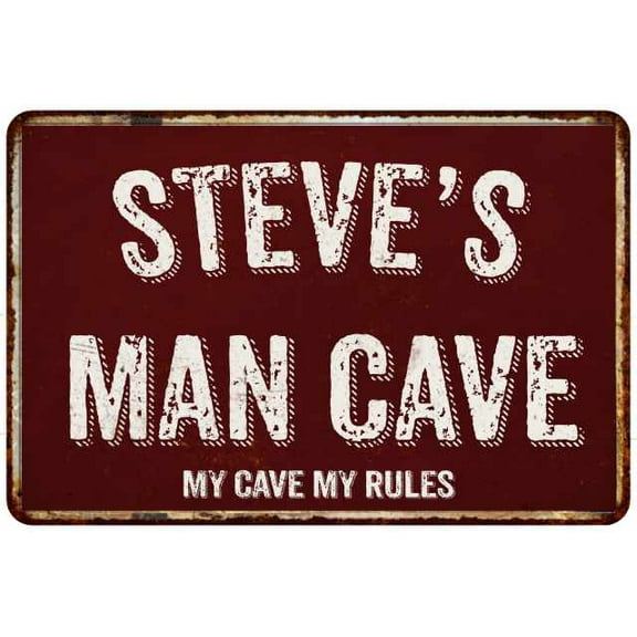 STEVE'S Man Cave Red Grunge Sign Metal 8x12 Decor 208120003230