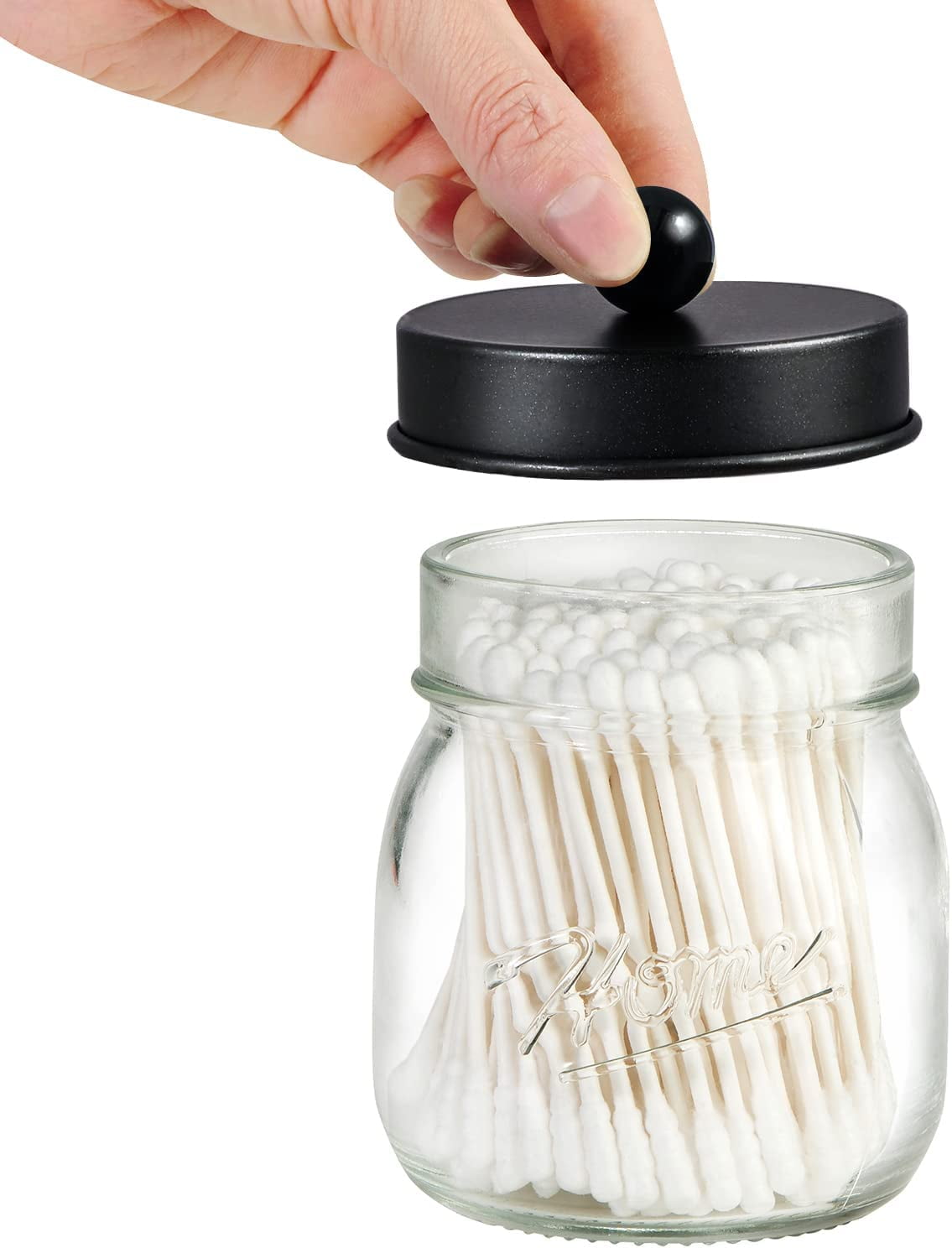 2 Pack Qtip Holders, Black Bathroom Decor, Cotton Swab Jars, Restroom Decor for Balls, Pads, Floss Picks -