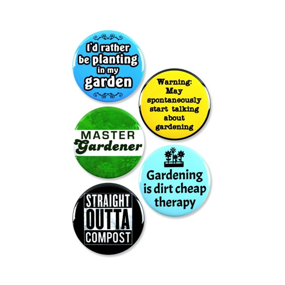 5 Pack - Funny Gardening Pinback Button Badges - 2.25 Inch