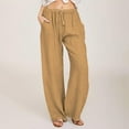 thumbnail image 2 of ZMHEGW Women's Wide Leg Pants Waist Long Drawstring Casual Linen Elastic Women Solid Cotton Womens Pants, 2 of 7