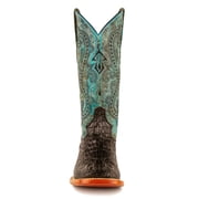 FERRINI Women's Stampede Caiman Print Square Toe Western Boots, Color: Black/Teal, Size: 11-B