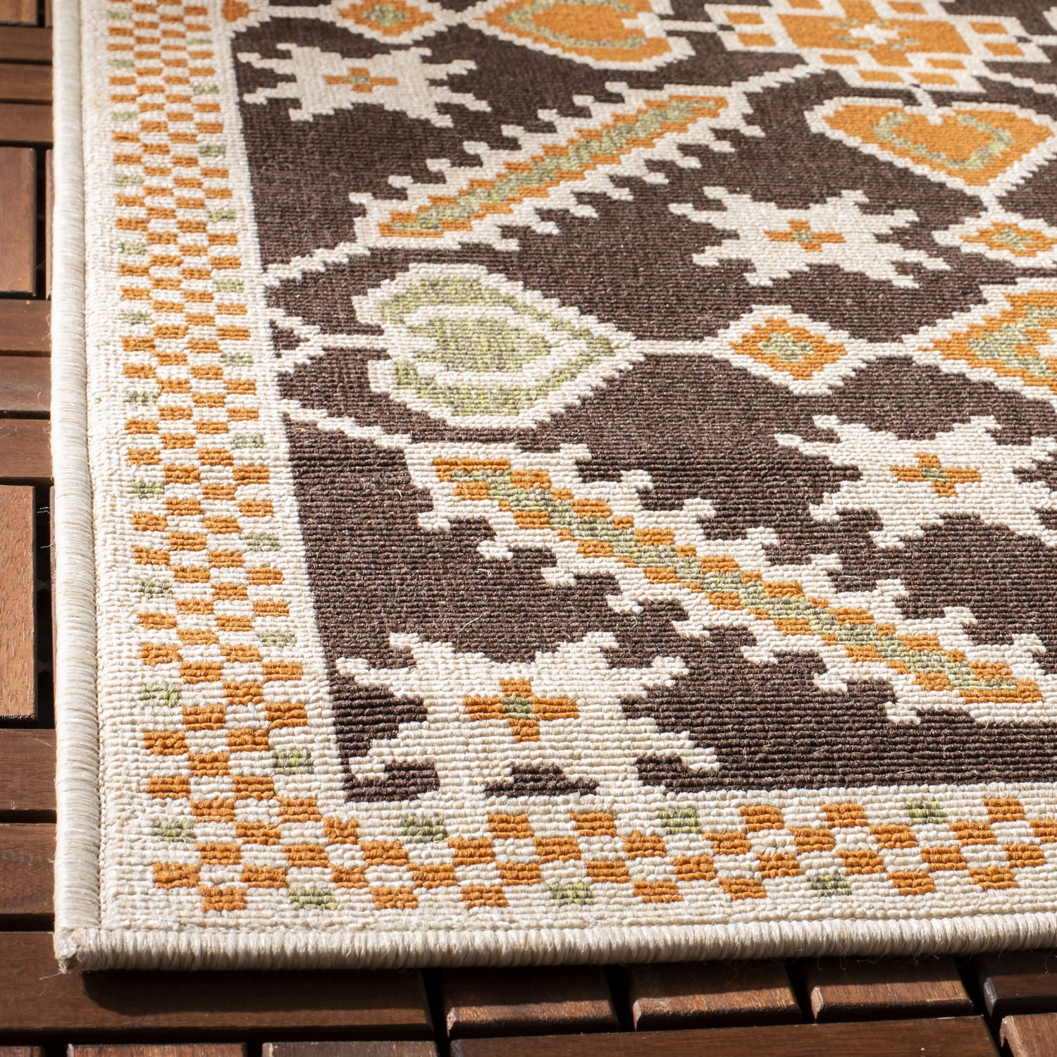 SAFAVIEH Veranda Leptis Geometric Indoor/Outdoor Area Rug, 8' x 11'2", Chocolate/Terracotta