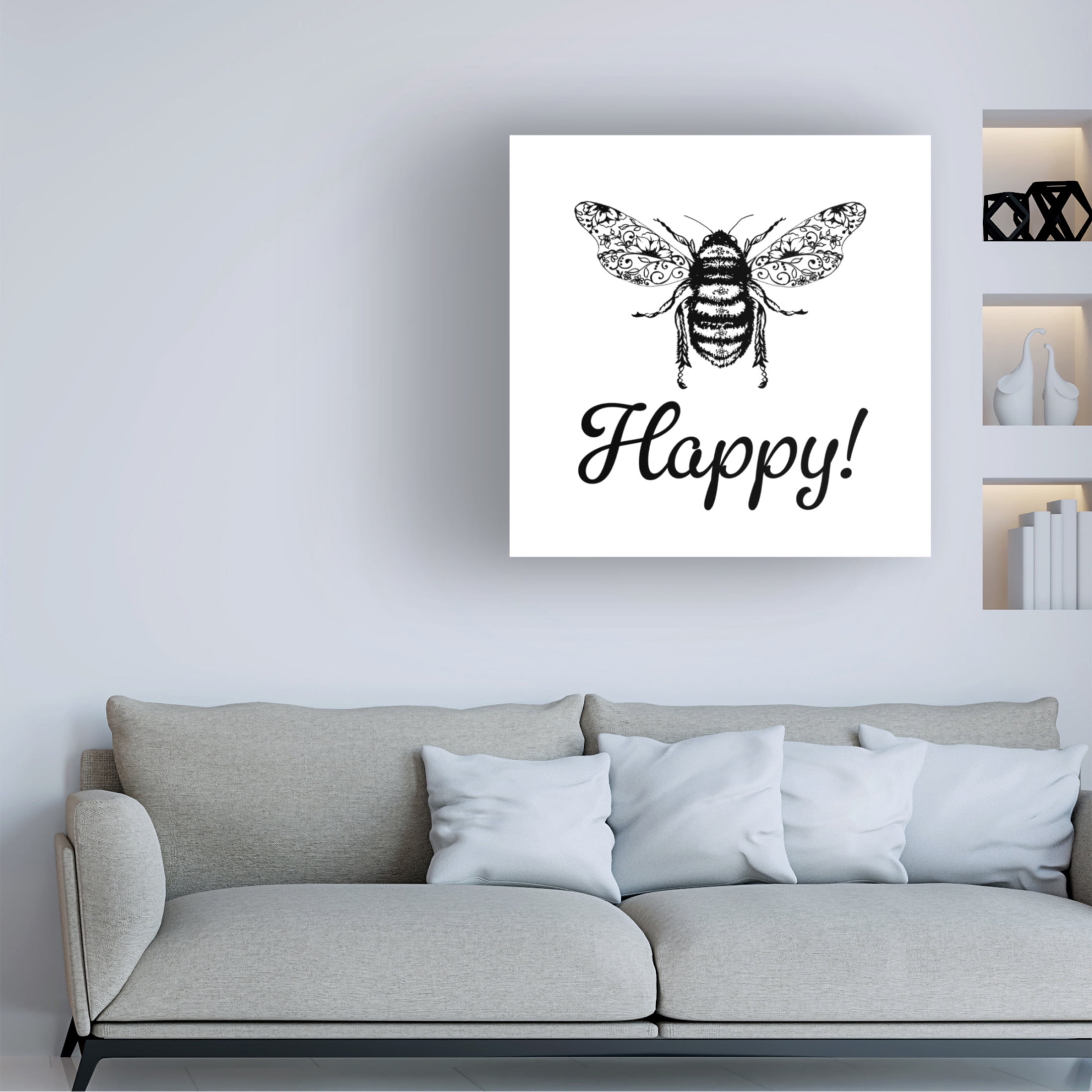 Canvas Wall Art - Jean Plout 'Floral Bee Happy' Wall Art for Living Room, Bedroom, or Office Décor by Trademark Fine Art - 35 x 35 Inches