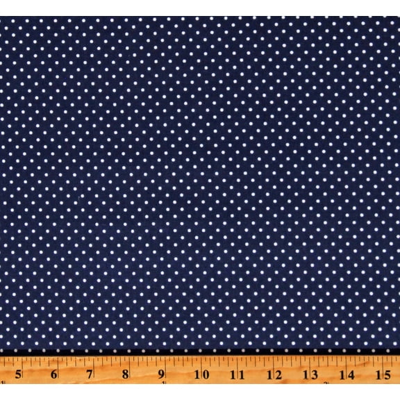 Cotton Swiss Dot Polka Dots Spots Spotted White on Navy Blue Cotton Fabric Print by the Yard (C670-21)