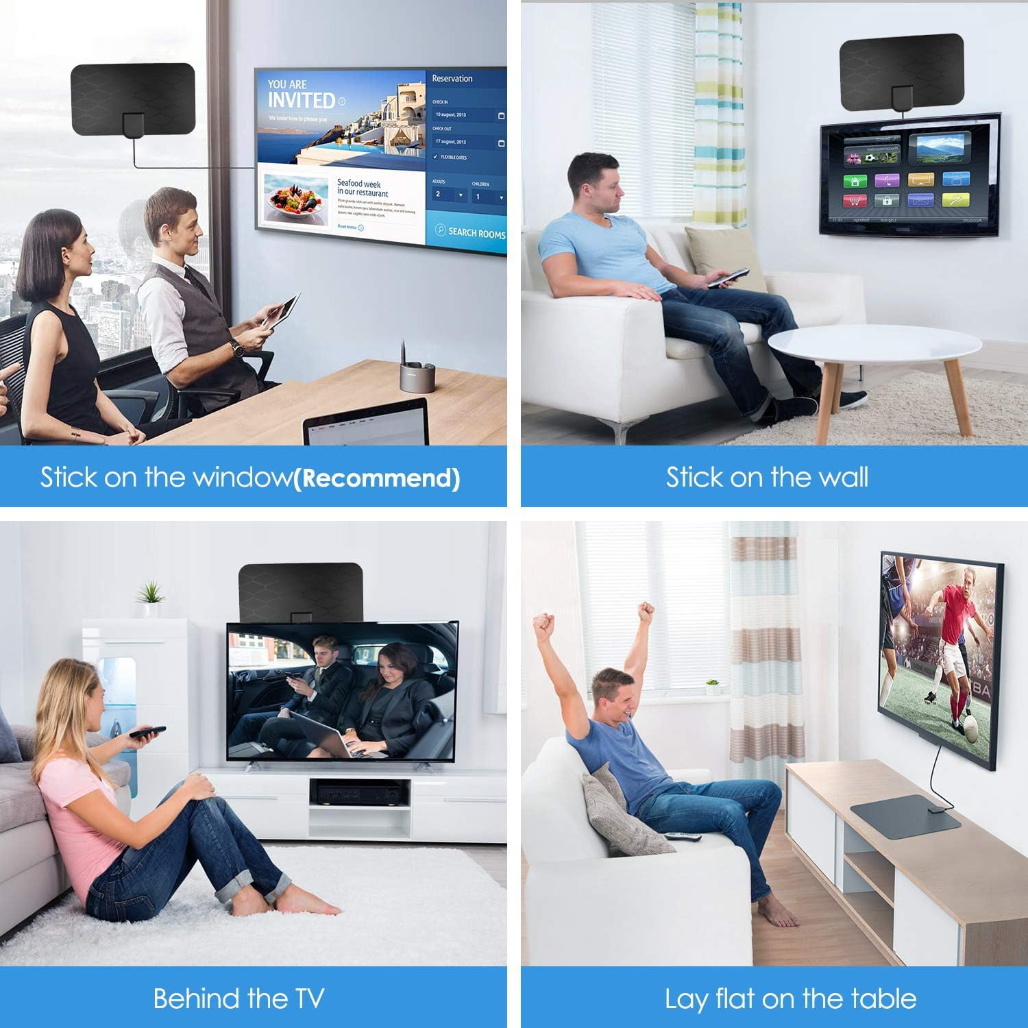 USTOP  Digital TV Antenna  with 360 Signal Booster Long 1000+ Miles Reception Support 4K 1080p Smart Television with 10ft Coaxial HDTV Cable  for  for free channels Local Channels