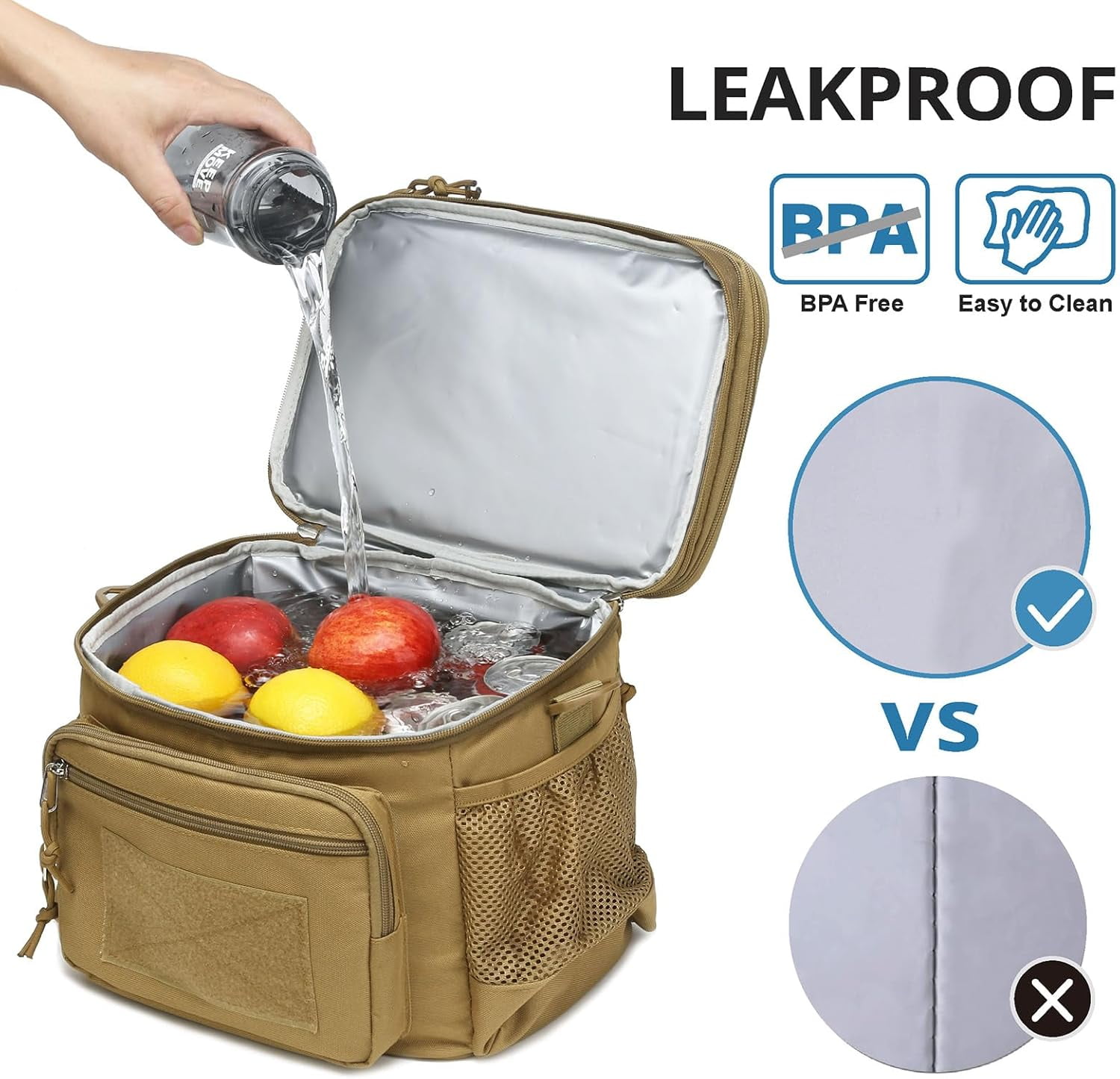 TRIPGEAR Double Deck Lunch Box for Men, Lunch Cooler Bag Work with Shoulder Strap Webbing Large Capacity Leakproof Insulated(19.5 Brown)