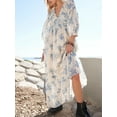 thumbnail image 3 of Faithtur Robe Bohème Florale pour Femmes Été Manches Mi-Longues Col en V Taille Froncée Robe Longue Fluide, 3 of 9