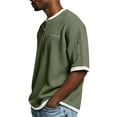 thumbnail image 3 of Dwelliawo Waffle Short Sleeve Polo Shirts for Men Workout Solid Color Henley Shirts with Collar Casual Big and Tall T Shirts Comfort Quarter Quarter Zip Waffle Shirt Army Green S, 3 of 7