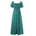 thumbnail image 6 of Usmixi Formal Dresses for Women Short Sleeve Square Neck Striped Print Summer Maxi Dresses Beach Holiday Elastic Waist Slit Party Dress Green L Up to 65% off, 6 of 7
