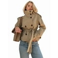 thumbnail image 5 of Women'S Cropped Trench Coat Double Breasted Short Jacket High Collar Fall Winter Coats Trendy Outfit with Belt Khaki S, 5 of 9