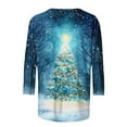 thumbnail image 4 of qolati Oversized Christmas T-Shirts 3/4 Sleeve Length Holiday Graphic Tee with Flash Glitter Xmas Tree Print Cute Casual Loose Fit Tunics Blouse for Party Multicolor M, 4 of 5