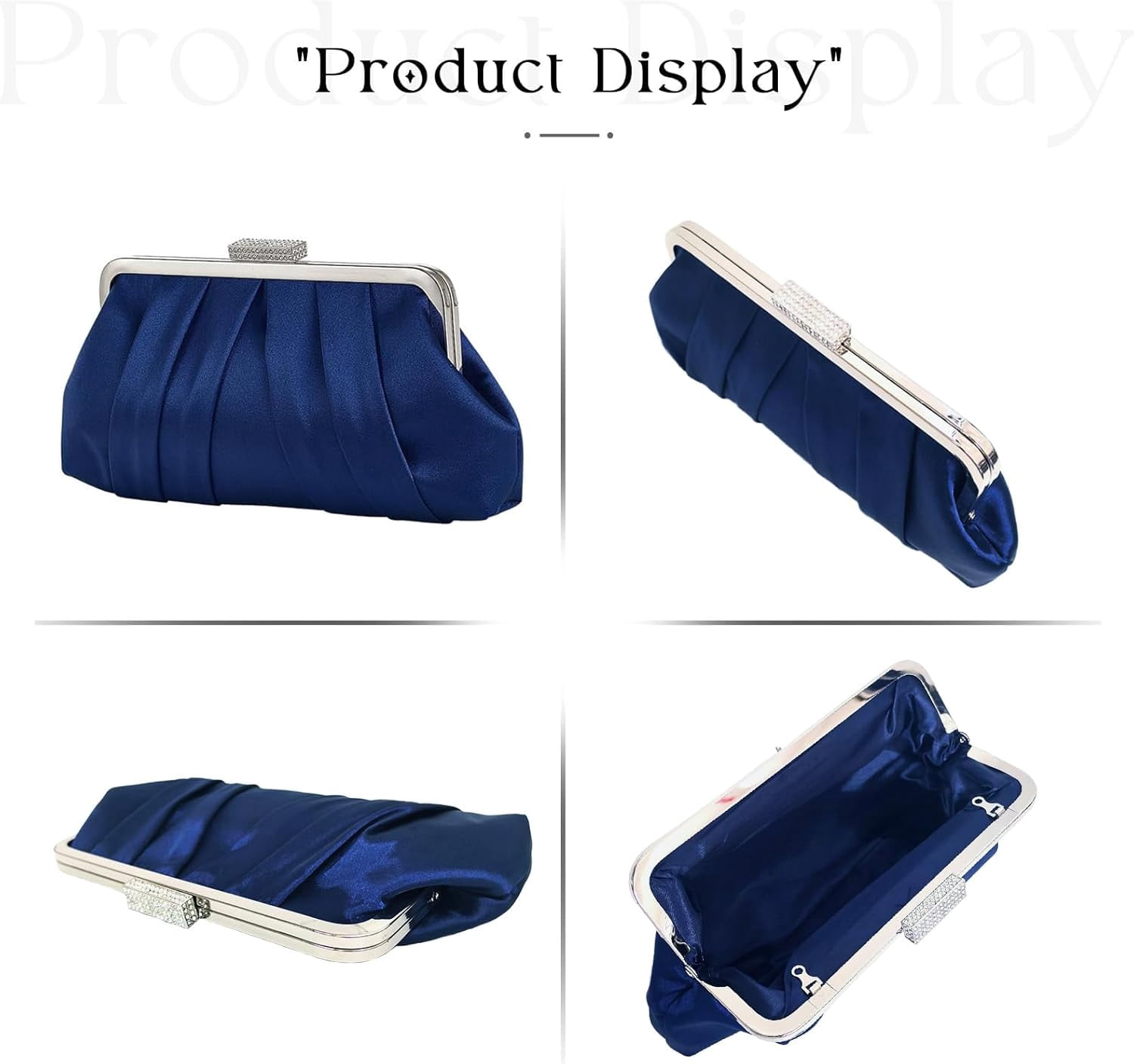 Women Elegant Evening Clutch Bag Small Formal Handbag Pleated Satin Shoulder Bag Simple Classic Purse