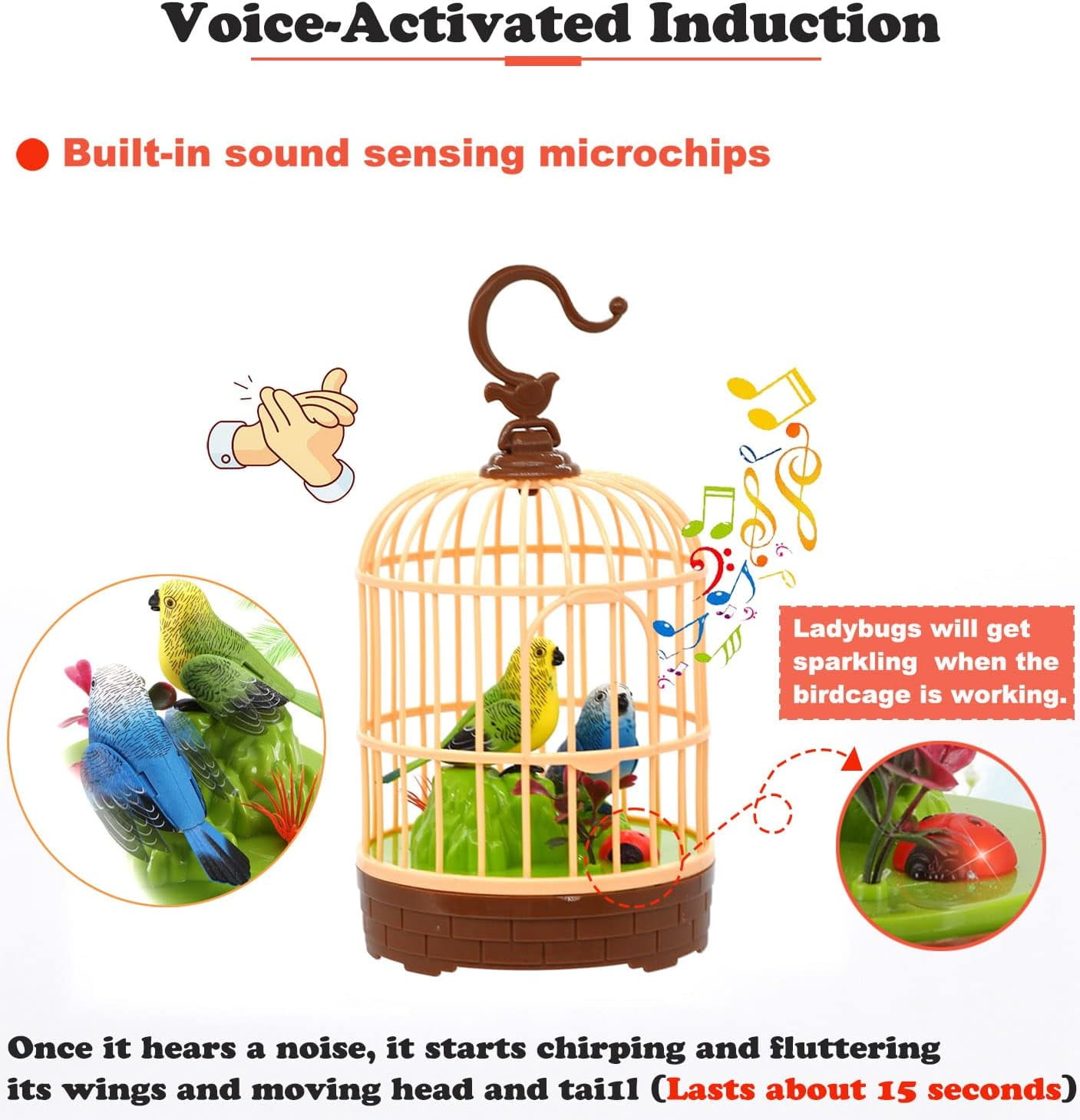 Voice-Activated Induction Birdcage Toy, Talking Chirping Fluttering Parrot Birds Toy